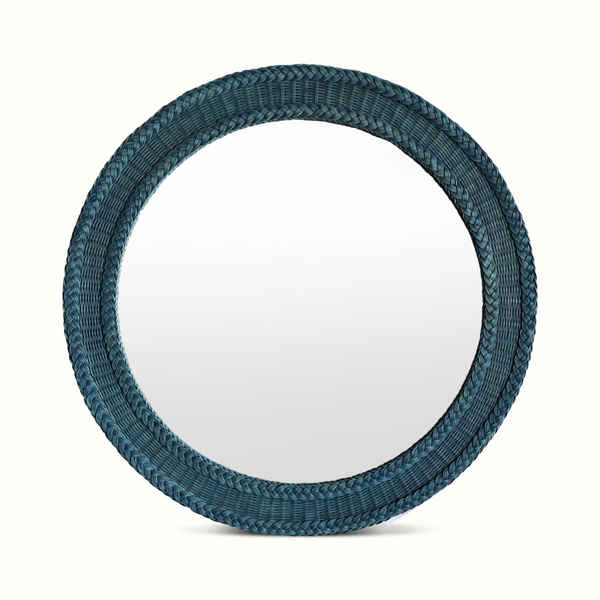 Blue Round Wicker Mirror