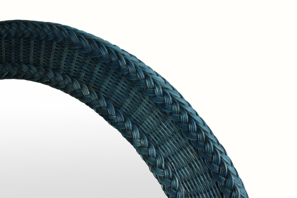 Blue Round Wicker Mirror