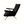 Black leather reclining armchair side view, padded seat and backrest with metal cross frame