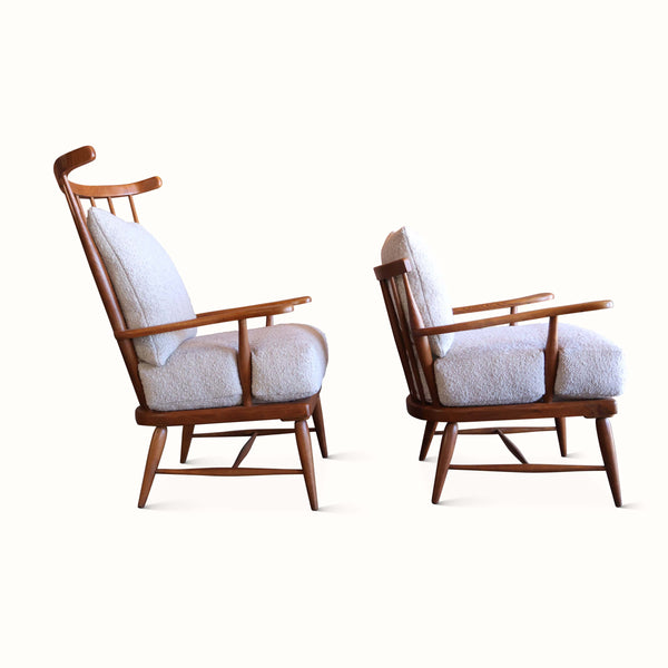 Pair of His and Hers Oak Armchairs, France, 1950s