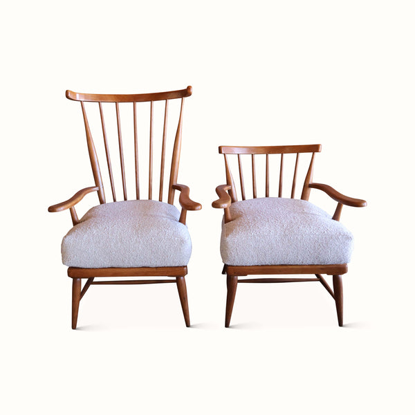 Pair of His and Hers Oak Armchairs, France, 1950s