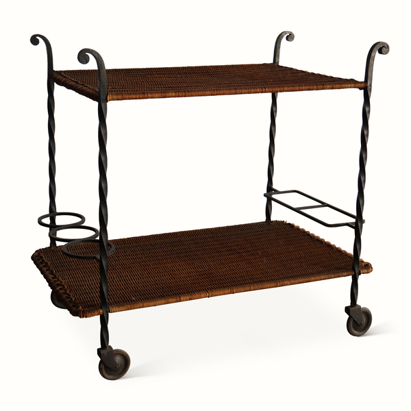 Wicker & Forged Iron Bar Cart