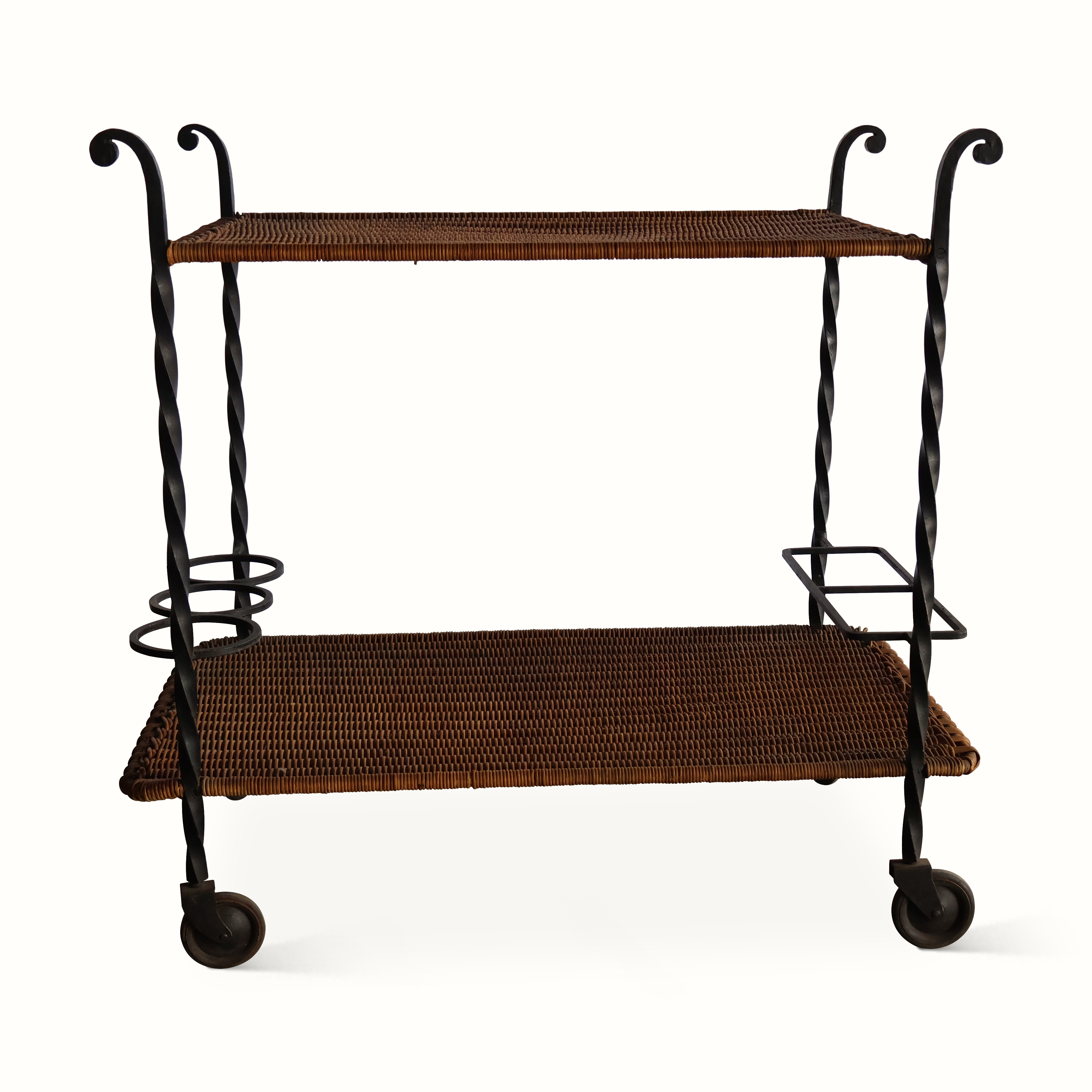 Wicker & Forged Iron Bar Cart