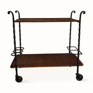 Wicker & Forged Iron Bar Cart