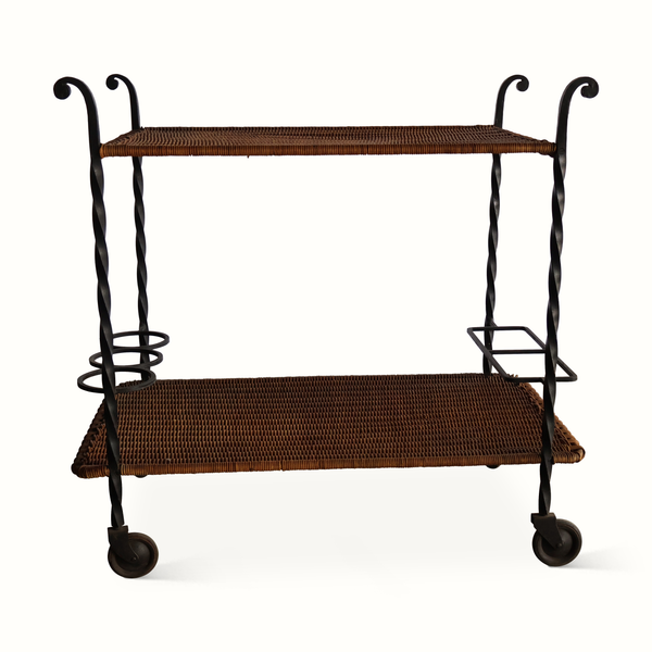 Wicker & Forged Iron Bar Cart