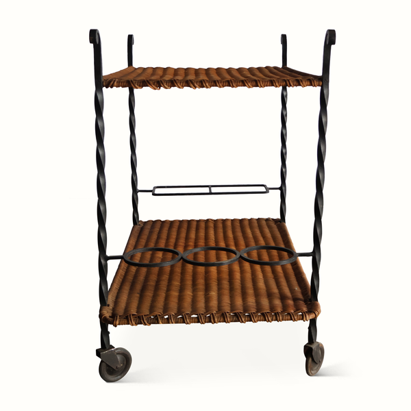 Wicker & Forged Iron Bar Cart