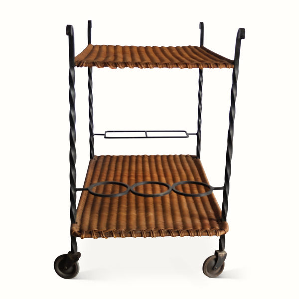 Wicker & Forged Iron Bar Cart
