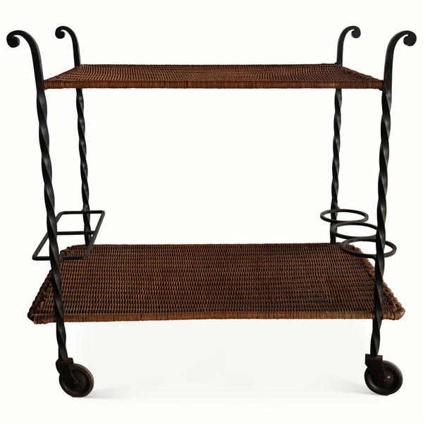 Wicker & Forged Iron Bar Cart