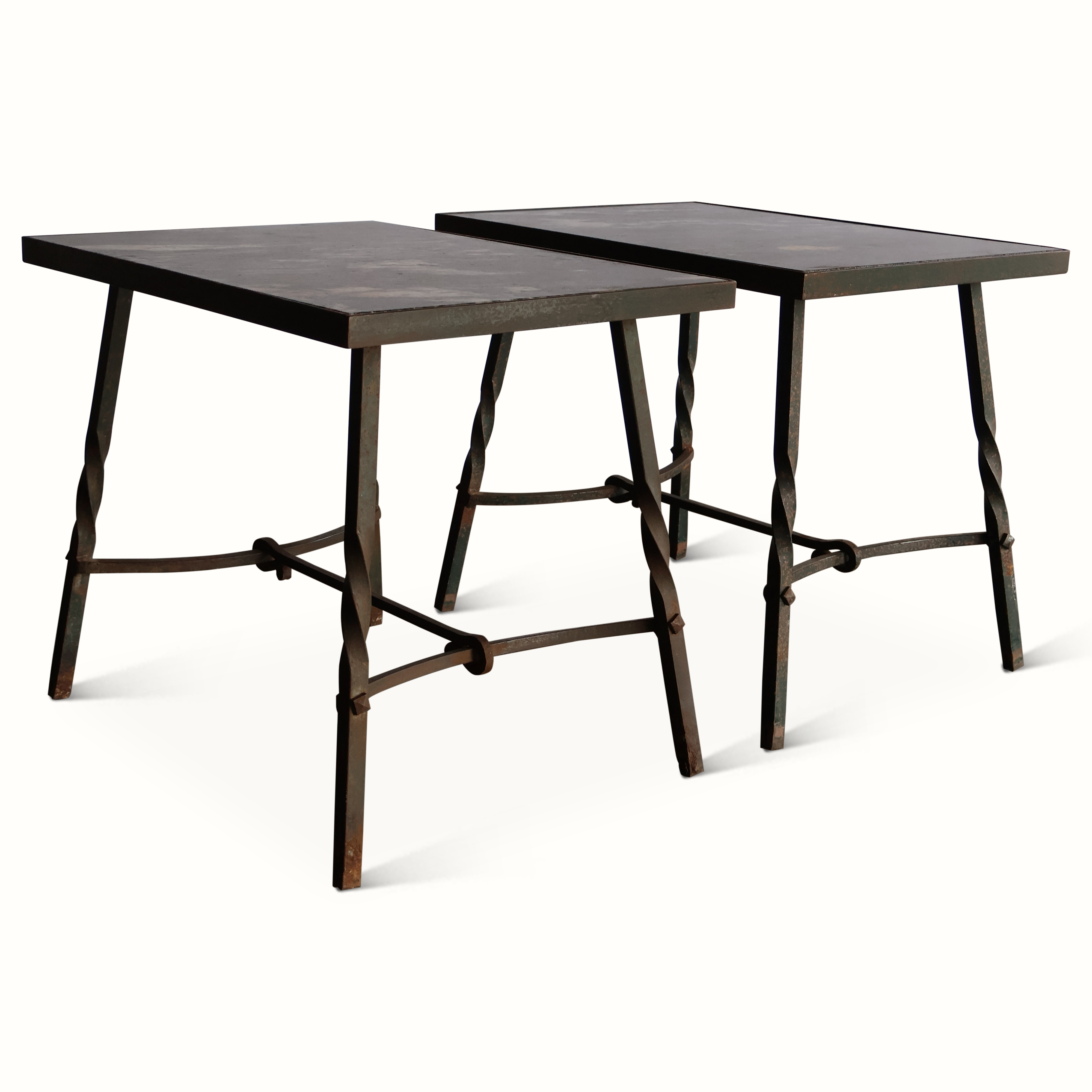 Pair of Forged Iron & Stone Tables