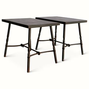 Pair of Forged Iron & Stone Tables