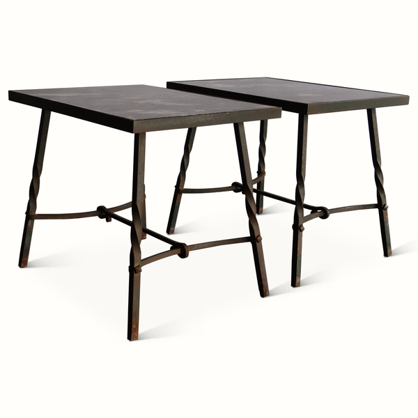 Pair of Forged Iron & Stone Tables