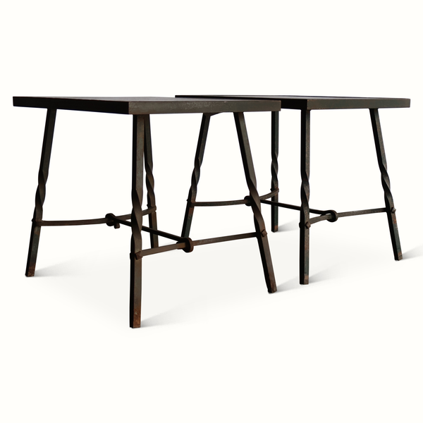 Pair of Forged Iron & Stone Tables