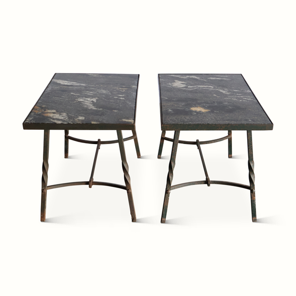 Pair of Forged Iron & Stone Tables