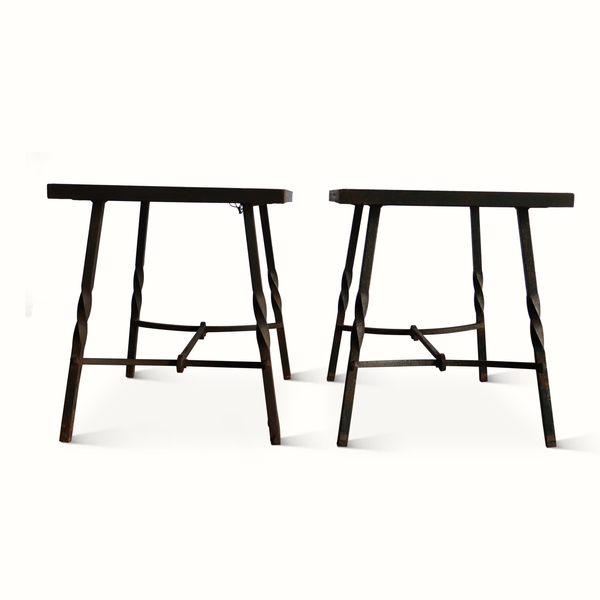 Pair of Forged Iron & Stone Tables