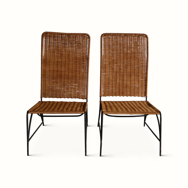 Pair of Iron and Wicker Chairs