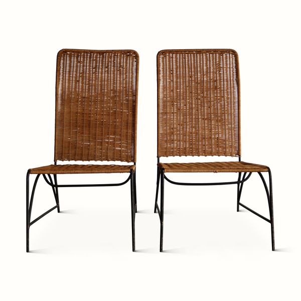 Pair of Iron and Wicker Chairs