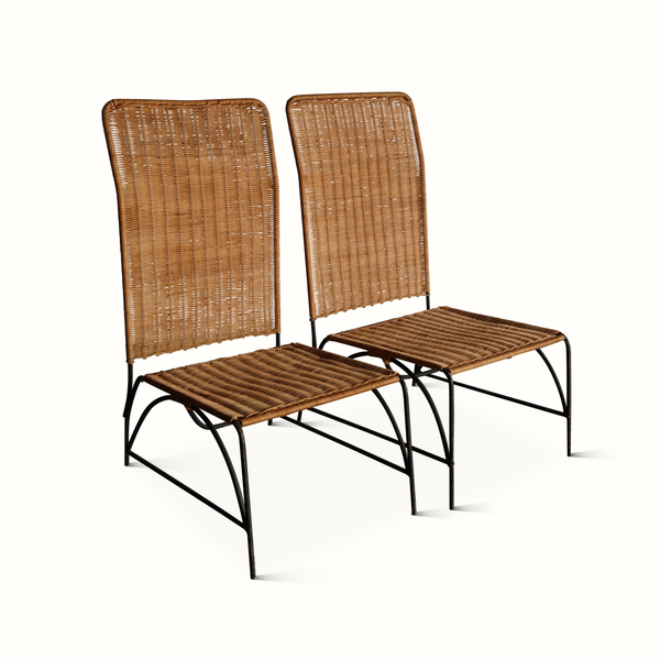 Pair of Iron and Wicker Chairs