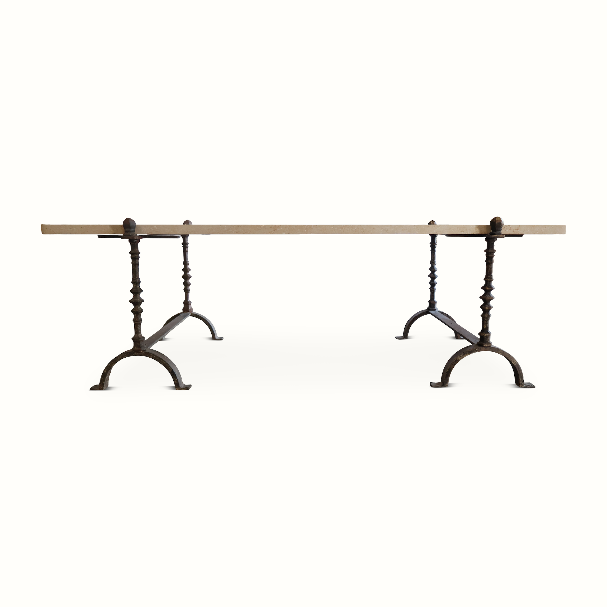 Wrought Iron and Limestone Table