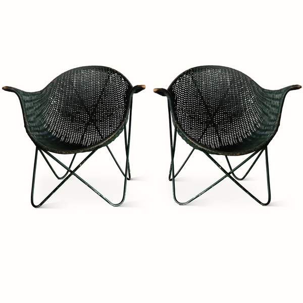 Pair of Wicker and Iron Armchairs