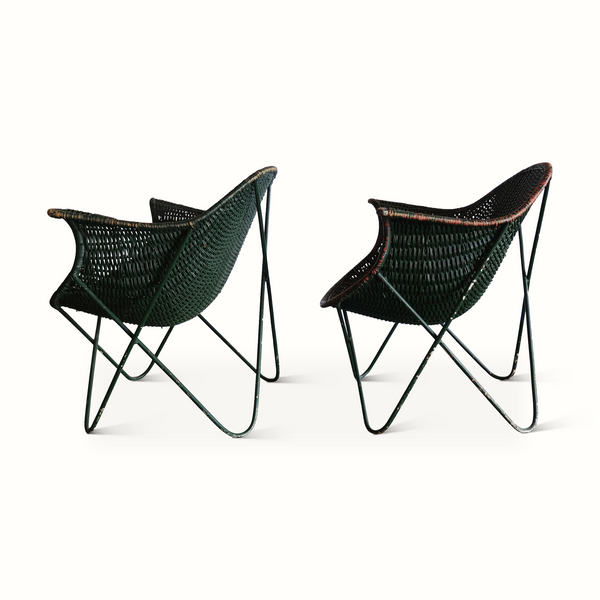 Pair of Wicker and Iron Armchairs