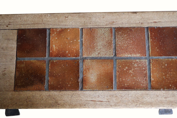Forged Iron, Oak and Tile Coffee Table