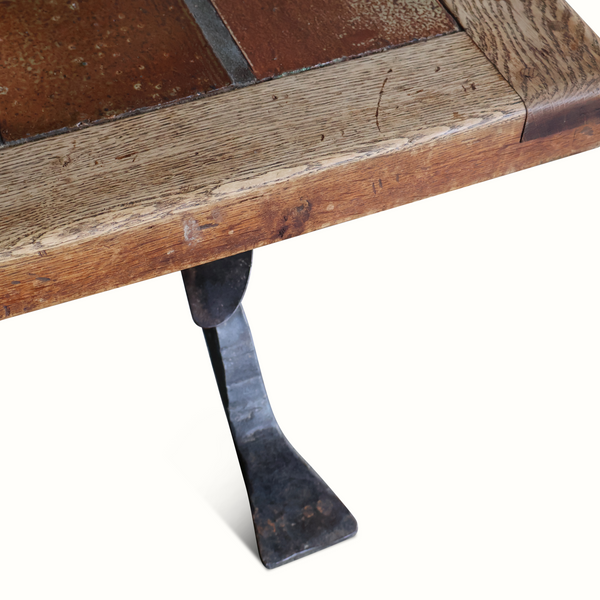 Forged Iron, Oak and Tile Coffee Table