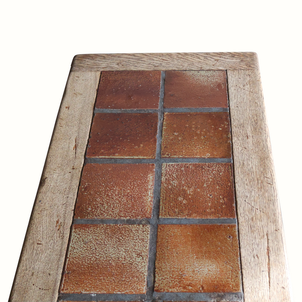 Forged Iron, Oak and Tile Coffee Table