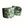 Loveseat sofa with green fig-leaf print fabric, curved seat and back cushions