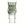 Back view of green metal patio chair with lattice panel and round cushioned seat