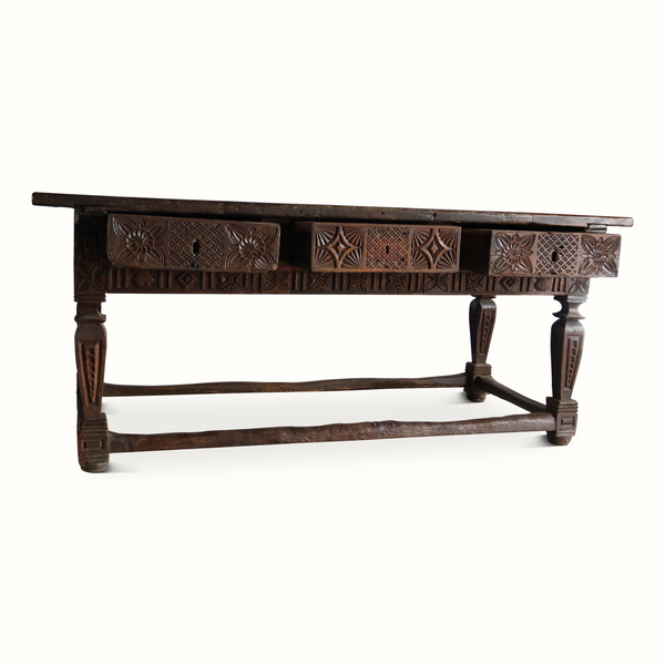 17th-Century Carved Oak Library Table
