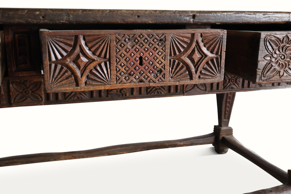 17th-Century Carved Oak Library Table