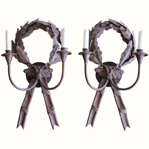 Pair of Metal Wreath Sconces