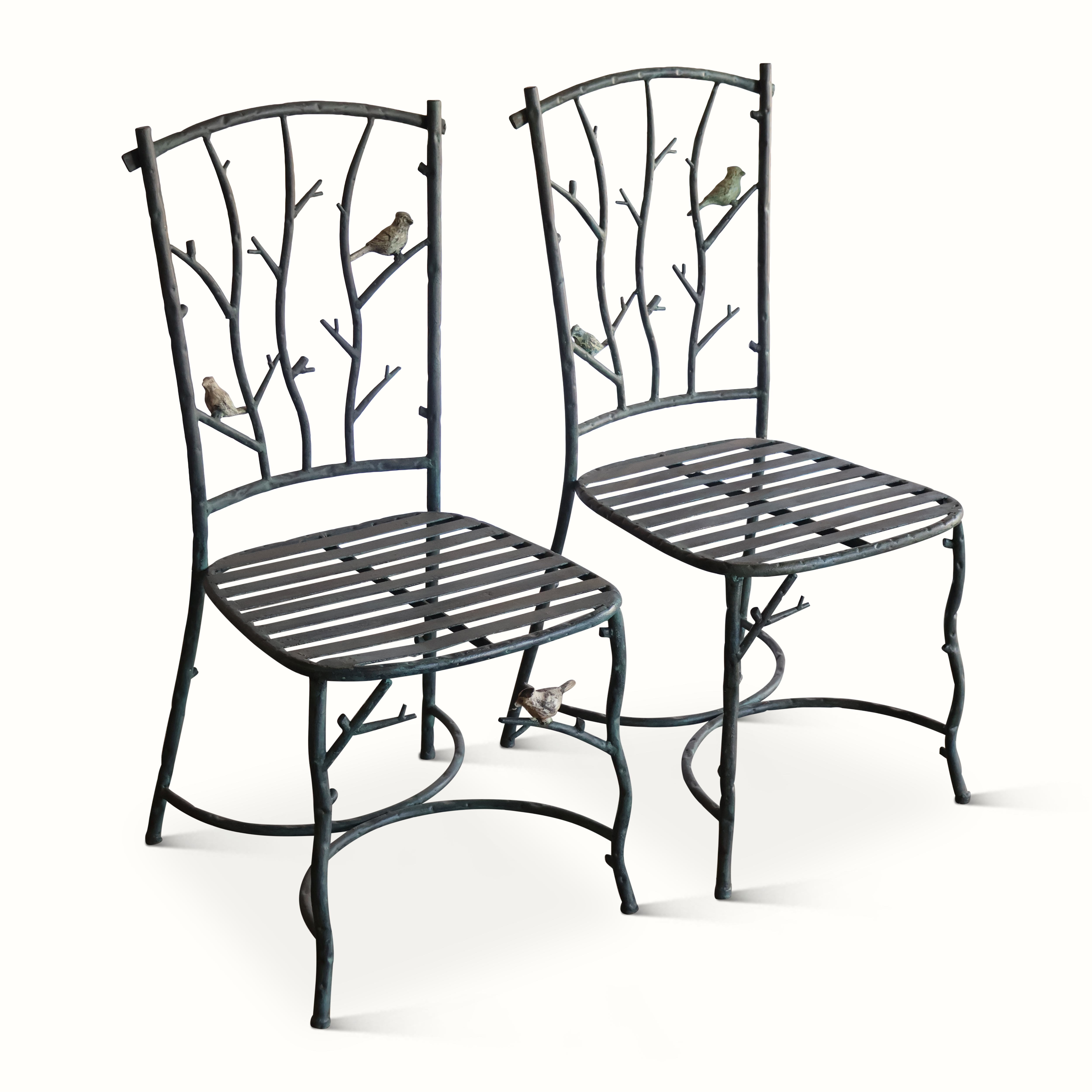 Pair of Faux Bois Metal Side Chairs