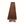Dark brown wooden bench end view with tapered plank seat