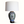 Floral ceramic vase table lamp with white drum shade and blue-green pattern, dark base