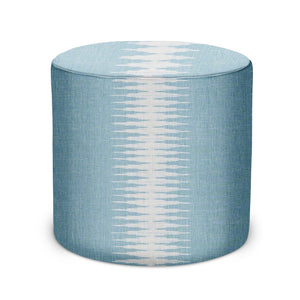Indoor Pouf in Peter Dunham Textiles Ikat in Ocean