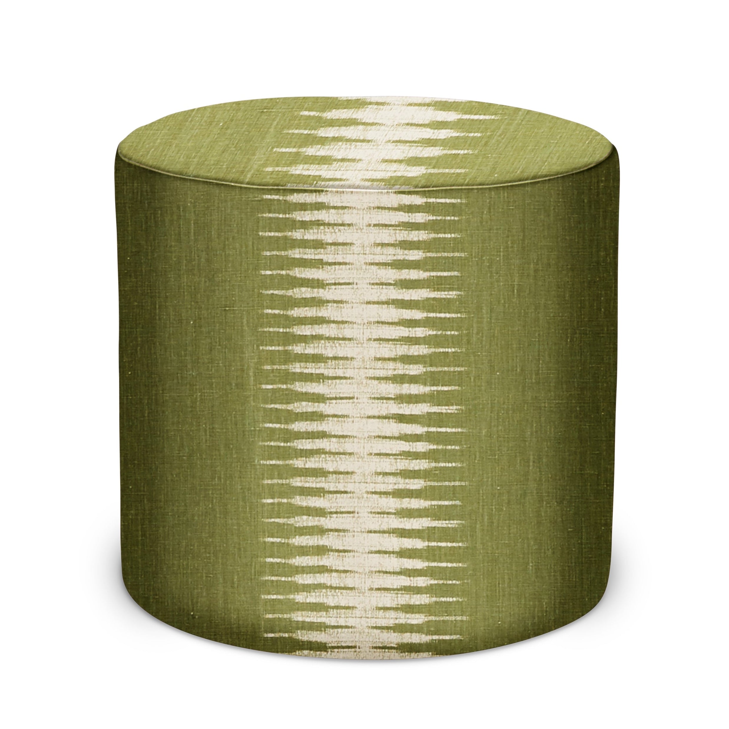 Indoor Pouf in Peter Dunham Textiles Ikat in Olive