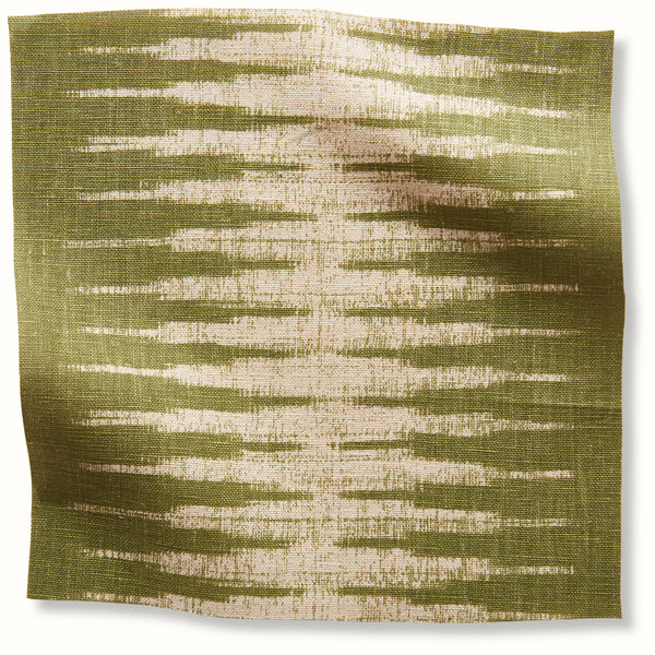 Olive and off-white ikat pillow cover with horizontal stripe pattern