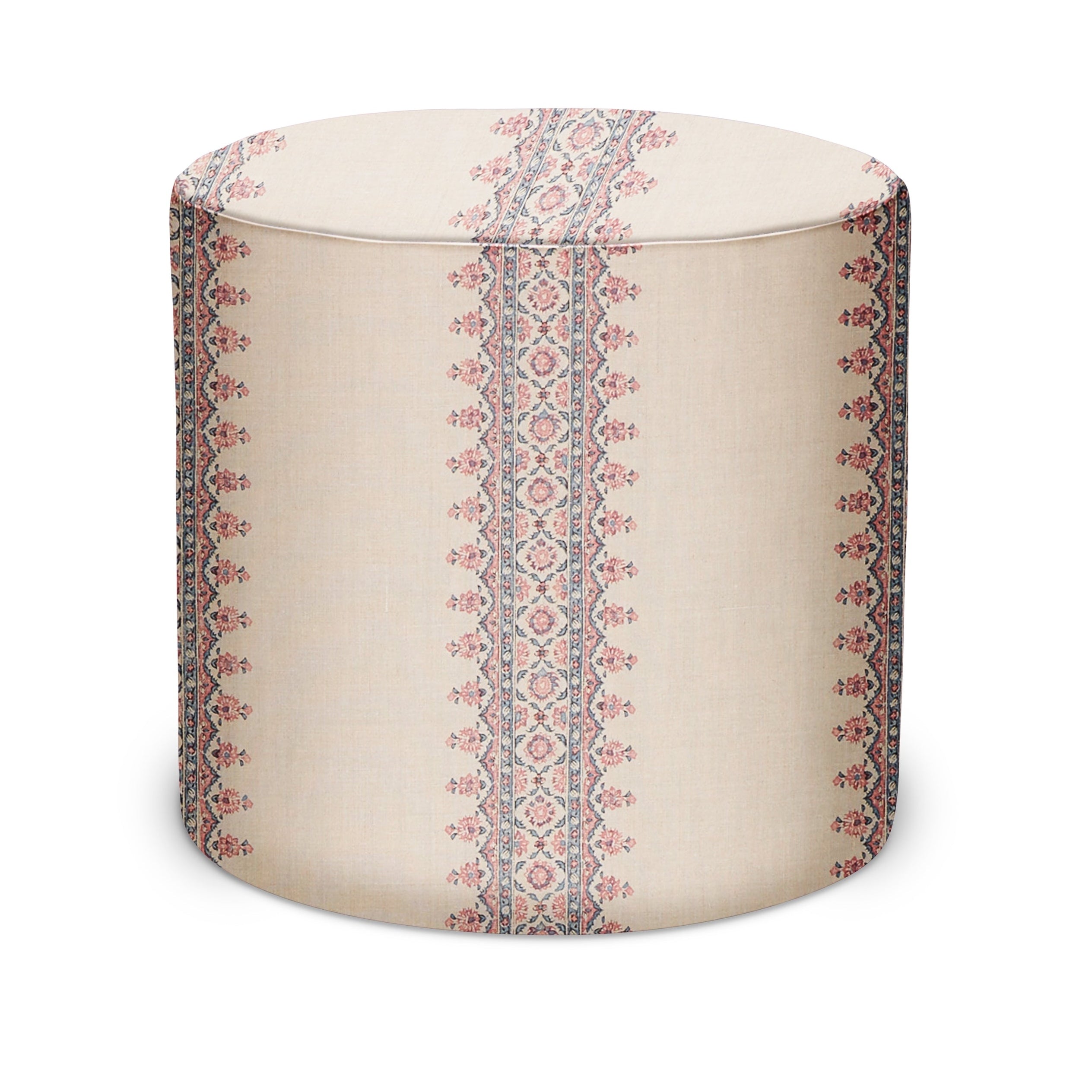 Indoor Pouf in Peter Dunham Textiles Isfahan Stripe in Raspberry