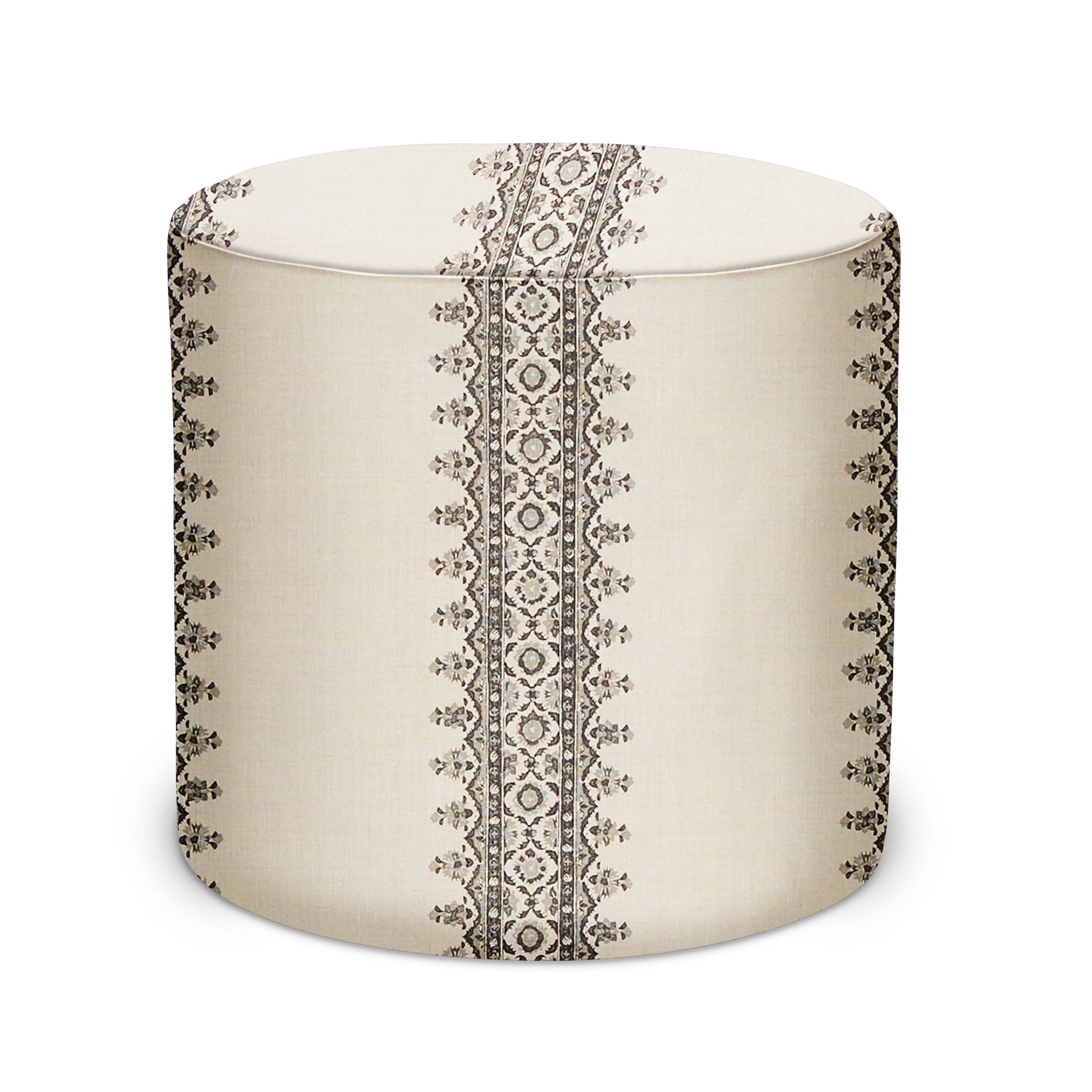 Indoor Pouf in Peter Dunham Textiles Isfahan Stripe in Charcoal