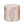 Beige upholstered cylindrical indoor pouf with paisley medallion pattern and pink accents