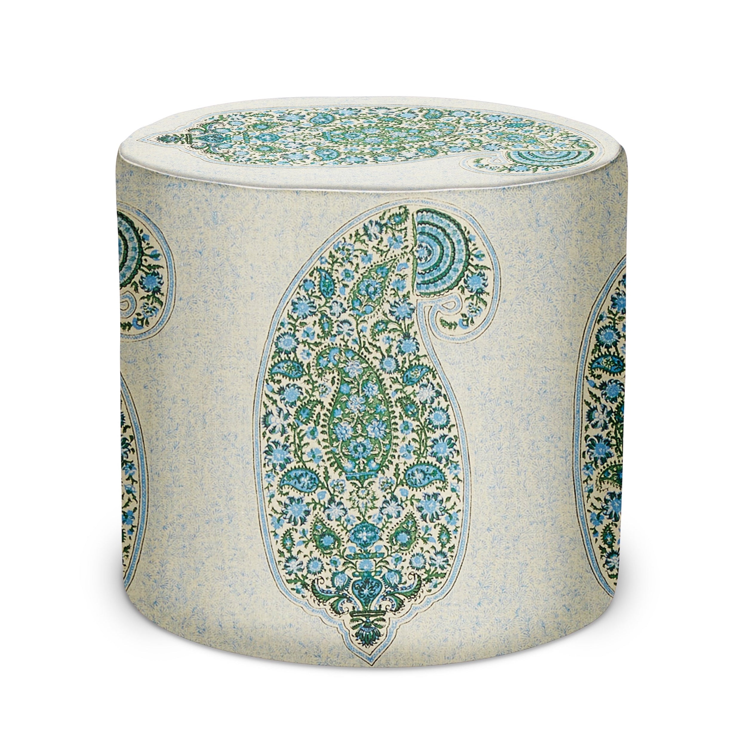 Indoor Pouf in Peter Dunham Textiles Isfahan in Blue/Green