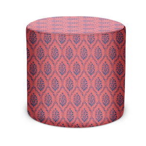 Indoor Pouf in Peter Dunham Textiles Jaali in Indigo on Raspberry