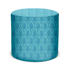 Indoor Pouf in Peter Dunham Textiles Jaali in Iznik Blue