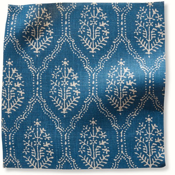 Sapphire blue Jaali patterned pillow cover with repeating floral lattice motifs