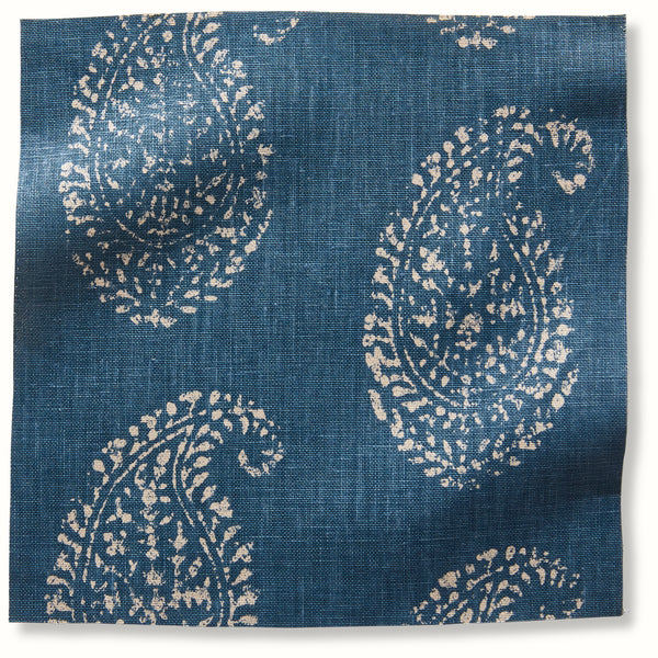 Indigo pillow cover fabric with cream Kashmir paisley floral pattern