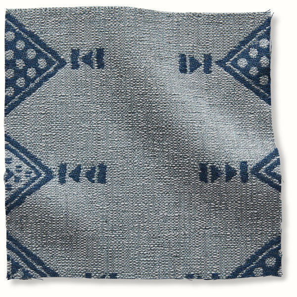 Peter Dunham Outdoor Mombasa pillow cover, blue geometric border on textured fabric