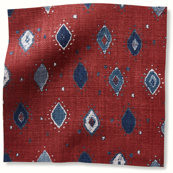 Peter Dunham Textiles Oona pillow cover in red with blue/white teardrop diamond pattern