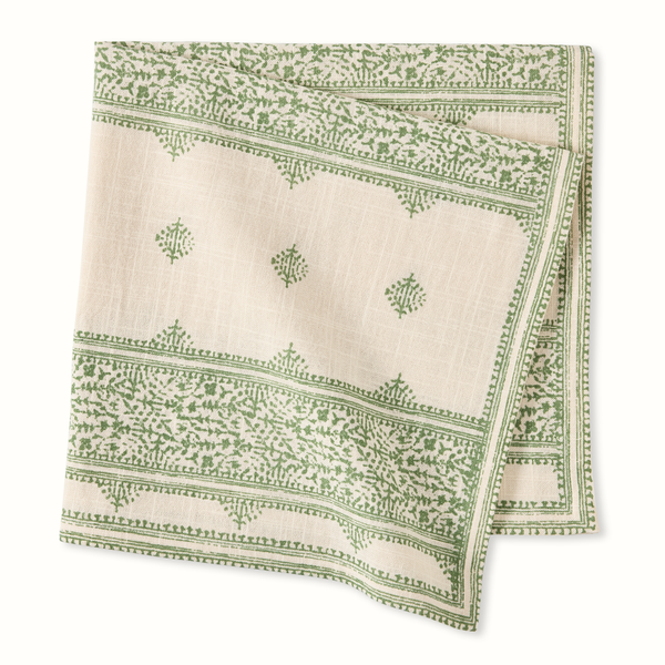 Peter Dunham + Hudson Grace Olive Green Fez Stripe Natural Printed Napkin