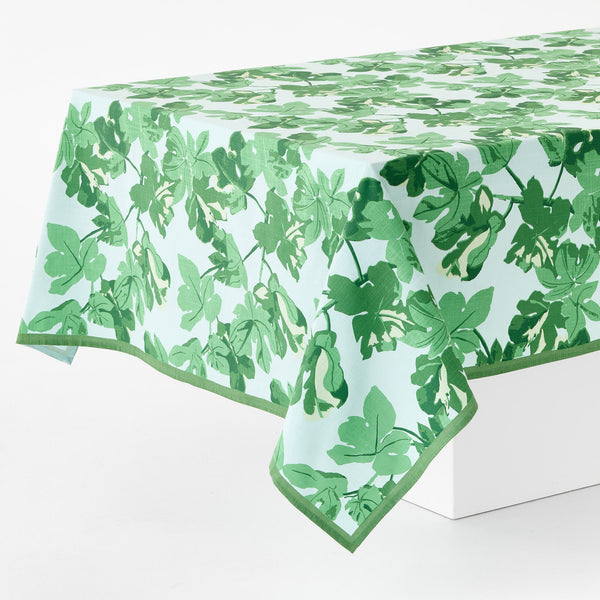 Peter Dunham + Hudson Grace Green Fig Leaf Pale Blue Printed Tablecloth